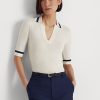 Suéteres blancos de manga corta de mezcla de seda Ralph Lauren para mujer Suéteres blancos de manga corta de mezcla de seda Ralph Lauren para mujer