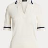 Suéteres blancos de manga corta de mezcla de seda Ralph Lauren para mujer Suéteres blancos de manga corta de mezcla de seda Ralph Lauren para mujer