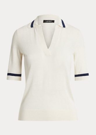 Suéteres blancos de manga corta de mezcla de seda Ralph Lauren para mujer Suéteres blancos de manga corta de mezcla de seda Ralph Lauren para mujer