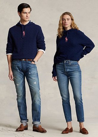 Suéteres con capucha de cachemira y poni rosa de Ralph Lauren para mujer en azul marino Suéteres con capucha de cachemira y poni rosa de Ralph Lauren para mujer en azul marino