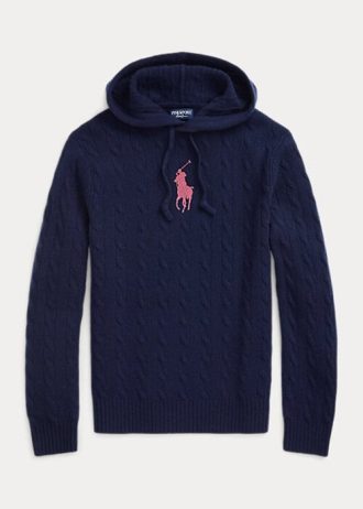 Suéteres con capucha de cachemira y poni rosa de Ralph Lauren para mujer en azul marino Suéteres con capucha de cachemira y poni rosa de Ralph Lauren para mujer en azul marino