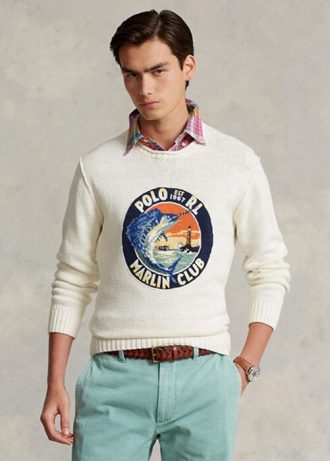 Suéteres con gráficos de algodón y lino Ralph Lauren para hombre en blanco