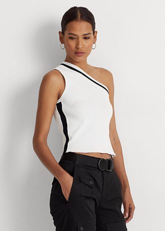 Suéteres cortos Ralph Lauren de dos tonos y un solo hombro para mujer en blanco Suéteres cortos Ralph Lauren de dos tonos y un solo hombro para mujer en blanco