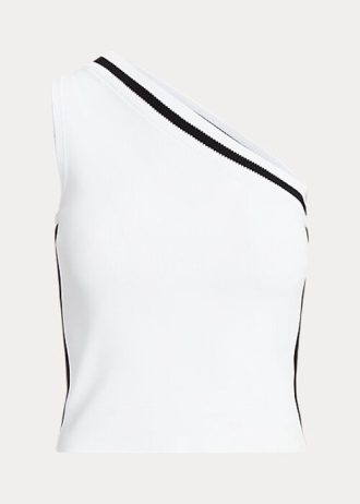 Suéteres cortos Ralph Lauren de dos tonos y un solo hombro para mujer en blanco Suéteres cortos Ralph Lauren de dos tonos y un solo hombro para mujer en blanco