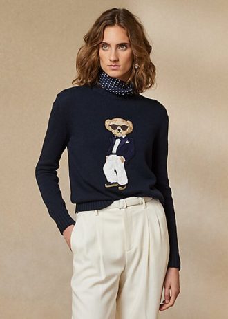 Suéteres de algodón con diseño de oso de smoking de Ralph Lauren para mujer en color azul marino Suéteres de algodón con diseño de oso de smoking de Ralph Lauren para mujer en color azul marino