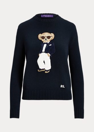 Suéteres de algodón con diseño de oso de smoking de Ralph Lauren para mujer en color azul marino Suéteres de algodón con diseño de oso de smoking de Ralph Lauren para mujer en color azul marino