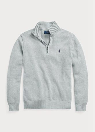 Suéteres de algodón Ralph Lauren con cremallera de un cuarto para hombre en gris