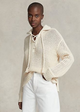 Suéteres de algodón y lana con cordones y punto de cruz de Ralph Lauren para mujer en color crema Suéteres de algodón y lana con cordones y punto de cruz de Ralph Lauren para mujer en color crema