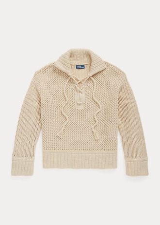 Suéteres de algodón y lana con cordones y punto de cruz de Ralph Lauren para mujer en color crema Suéteres de algodón y lana con cordones y punto de cruz de Ralph Lauren para mujer en color crema