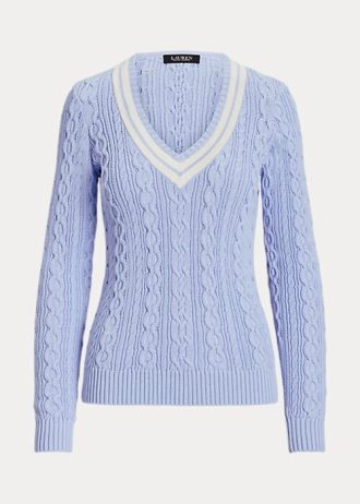 Suéteres de críquet de punto trenzado Ralph Lauren azules para mujer Suéteres de críquet de punto trenzado Ralph Lauren azules para mujer