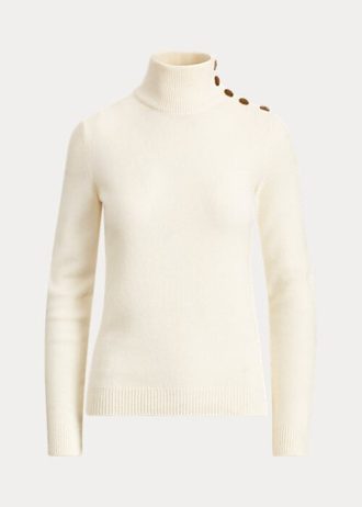 Suéteres de cuello alto de cachemira con botones Ralph Lauren para mujer en color crema Suéteres de cuello alto de cachemira con botones Ralph Lauren para mujer en color crema