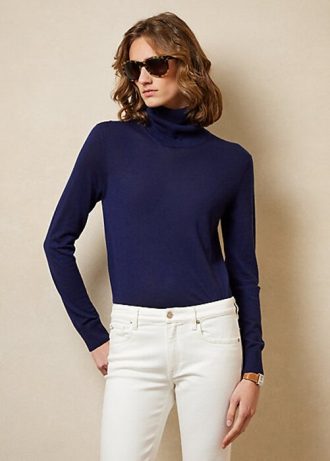 Suéteres de cuello alto de cachemira Ralph Lauren para mujer en azul marino Suéteres de cuello alto de cachemira Ralph Lauren para mujer en azul marino