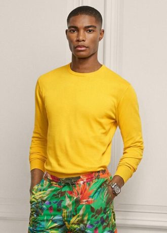 Suéteres de cuello redondo de algodón Ralph Lauren amarillos para hombre