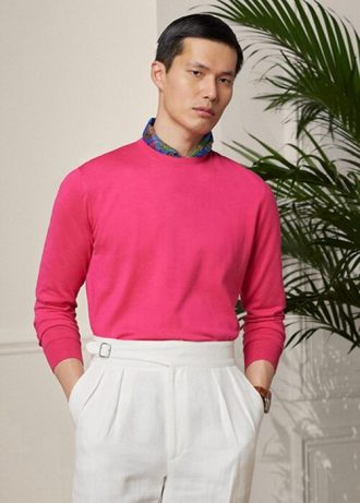 Suéteres de cuello redondo de algodón Ralph Lauren para hombre en color rosa