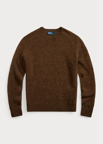 Suéteres de cuello redondo de lana con parche de gamuza de Ralph Lauren para hombre en color marrón