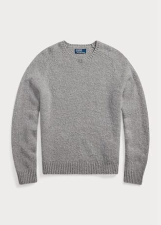 Suéteres de cuello redondo de lana con parche de gamuza de Ralph Lauren para hombre en gris