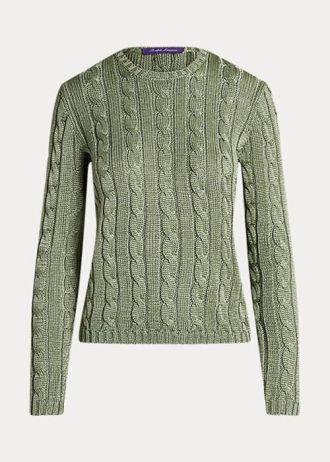 Suéteres de cuello redondo de seda con punto trenzado de Ralph Lauren para mujer, color verde Suéteres de cuello redondo de seda con punto trenzado de Ralph Lauren para mujer, color verde
