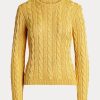 Suéteres de cuello redondo de seda con punto trenzado de Ralph Lauren para mujer en amarillo Suéteres de cuello redondo de seda con punto trenzado de Ralph Lauren para mujer en amarillo