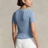 Suéteres de manga corta de algodón de punto trenzado Ralph Lauren para mujer de AZURE Suéteres de manga corta de algodón de punto trenzado Ralph Lauren para mujer de AZURE
