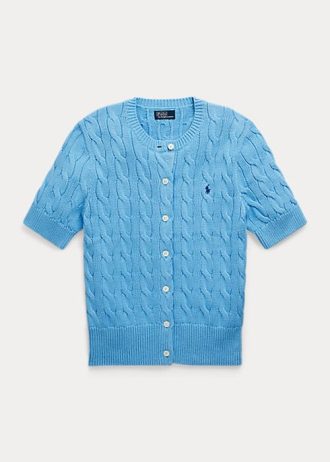 Suéteres de manga corta de punto trenzado Ralph Lauren para mujer en azul Suéteres de manga corta de punto trenzado Ralph Lauren para mujer en azul