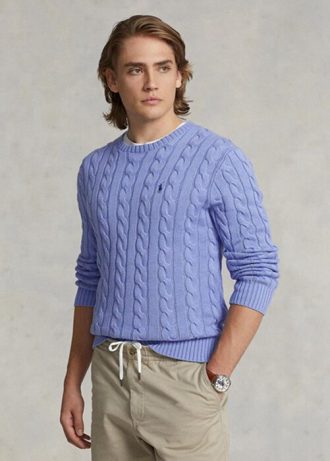 Suéteres de punto trenzado de algodón morados de Ralph Lauren para hombre