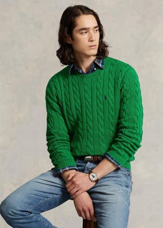 Suéteres de punto trenzado de algodón Ralph Lauren para hombre, color verde