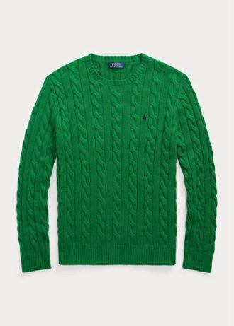 Suéteres de punto trenzado de algodón Ralph Lauren para hombre, color verde