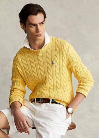 Suéteres de punto trenzado de algodón Ralph Lauren para hombre en amarillo