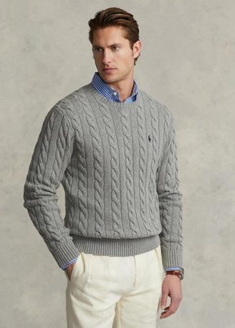 Suéteres de punto trenzado de algodón Ralph Lauren para hombre en gris
