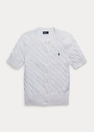 Suéteres Ralph Lauren blancos de manga corta con punto trenzado para mujer