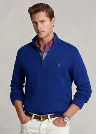 Suéteres Ralph Lauren de algodón con cremallera de un cuarto para hombre en azul