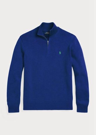Suéteres Ralph Lauren de algodón con cremallera de un cuarto para hombre en azul