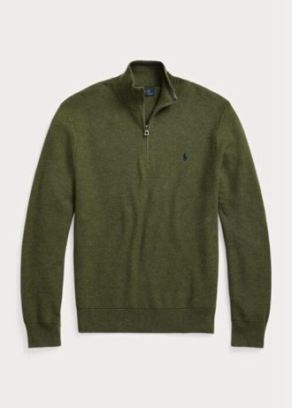 Suéteres Ralph Lauren de algodón con punto de malla y cremallera de un cuarto para hombre en color oliva Suéteres Ralph Lauren de algodón con punto de malla y cremallera de un cuarto para hombre en color oliva