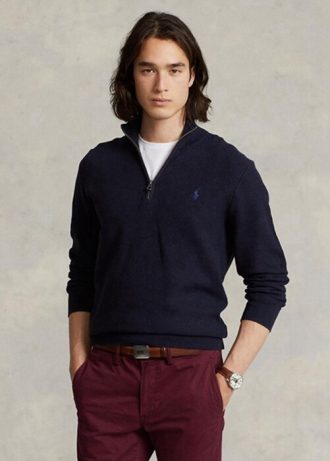 Suéteres Ralph Lauren de algodón con punto de malla y cremallera de un cuarto para hombre en la Marina Suéteres Ralph Lauren de algodón con punto de malla y cremallera de un cuarto para hombre en la Marina