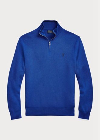 Suéteres Ralph Lauren de algodón de punto de malla con cremallera de un cuarto para hombre en azul Suéteres Ralph Lauren de algodón de punto de malla con cremallera de un cuarto para hombre en azul