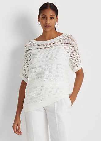 Suéteres Ralph Lauren de manga corta de algodón blanco para mujer