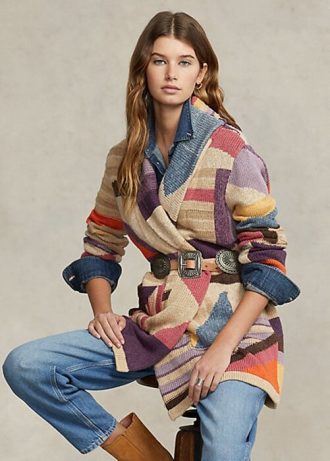 Suéteres Ralph Lauren de mezcla de lino con chal y motivo geométrico multicolor para mujer