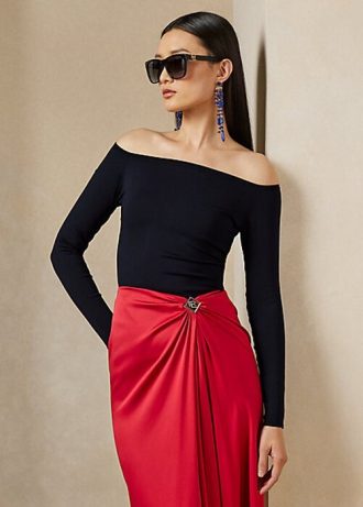 Suéteres Ralph Lauren de seda morera con hombros descubiertos para mujer en color azul marino
