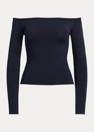 Suéteres Ralph Lauren de seda morera con hombros descubiertos para mujer en color azul marino