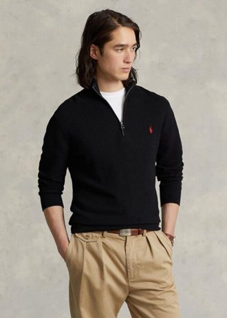Suéteres Ralph Lauren negros de algodón con cremallera de un cuarto para hombre Suéteres Ralph Lauren negros de algodón con cremallera de un cuarto para hombre
