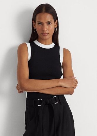 Suéteres sin mangas bicolor Ralph Lauren para mujer, en blanco y negro