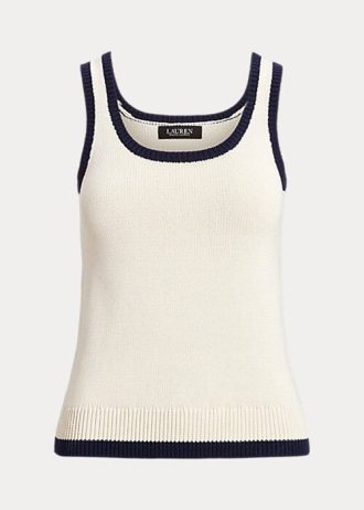 Suéteres sin mangas Ralph Lauren de mezcla de algodón bicolor para mujer, color crema/azul marino