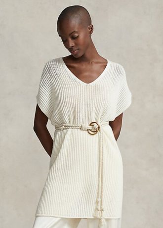 Suéteres tipo túnica de lana merino con puntada abierta de Ralph Lauren para mujer en color crema Suéteres tipo túnica de lana merino con puntada abierta de Ralph Lauren para mujer en color crema
