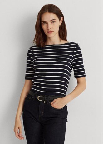 Tops de cuello barco a rayas Ralph Lauren para mujer en azul marino