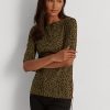 Tops de cuello barco de algodón con estampado de ocelote de Ralph Lauren para mujer en color oliva Tops de cuello barco de algodón con estampado de ocelote de Ralph Lauren para mujer en color oliva