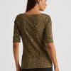 Tops de cuello barco de algodón con estampado de ocelote de Ralph Lauren para mujer en color oliva Tops de cuello barco de algodón con estampado de ocelote de Ralph Lauren para mujer en color oliva