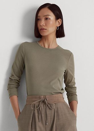 Tops de manga larga de mezcla de algodón Ralph Lauren para mujer en color oliva