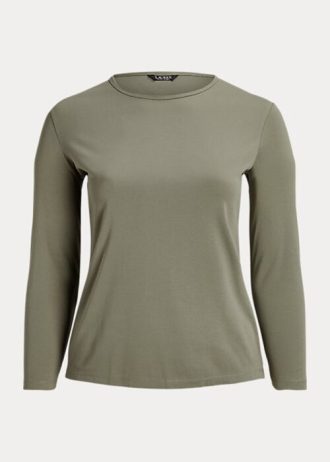 Tops de manga larga de mezcla de algodón Ralph Lauren para mujer en color verde