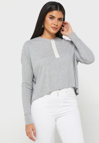 Tops de punto con cuello redondo de Ralph Lauren para mujer en gris
