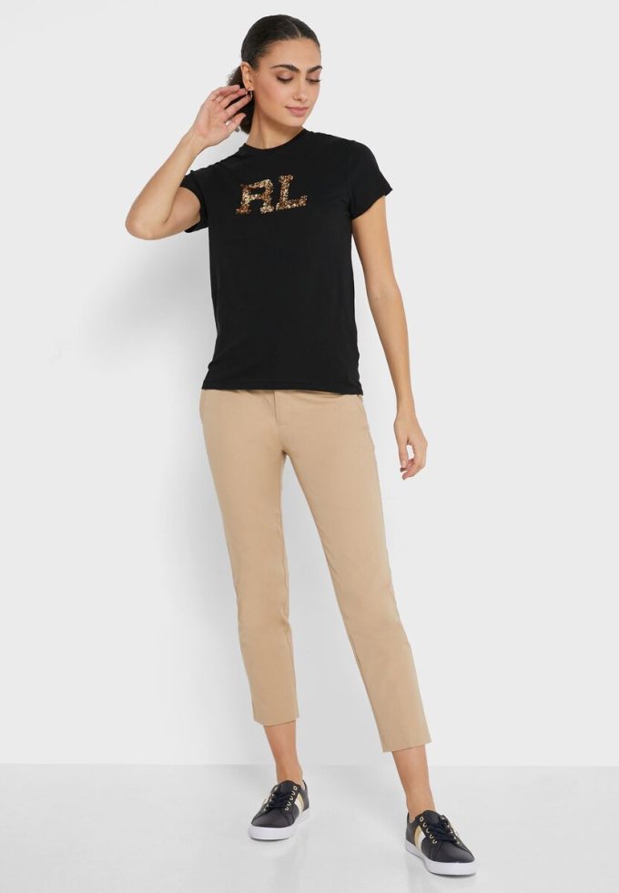 Tops gráficos de cuello redondo Ralph Lauren negros para mujer Tops gráficos de cuello redondo Ralph Lauren negros para mujer